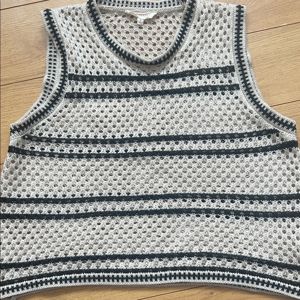 Solitaire Cream and Black Crochet Knit Tank Top